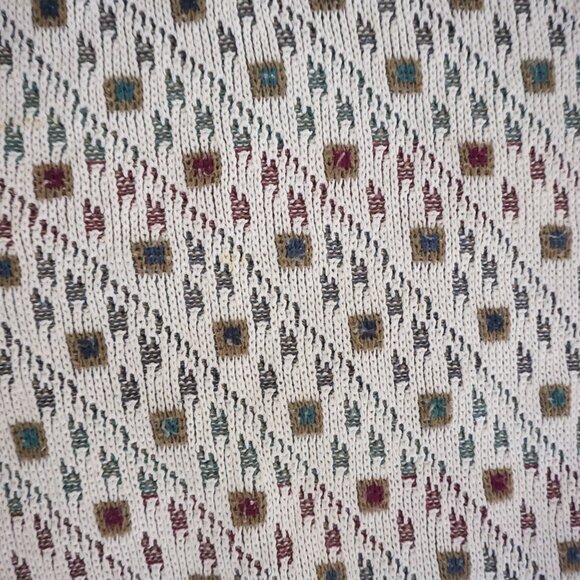 VTG Expressions Ivory Cotton Patterned Knit Retro Cabincore Eclectic Sweater L - Picture 8 of 12